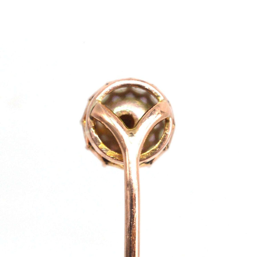 Anfang des 20. Jahrhunderts 9ct Gold Single Cultured Pearl Krawattennadel | Parkin und Gerrish | Antike & Vintage Schmuck