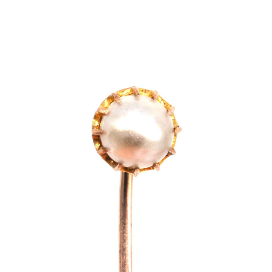 Anfang des 20. Jahrhunderts 9ct Gold Single Cultured Pearl Krawattennadel | Parkin und Gerrish | Antike & Vintage Schmuck