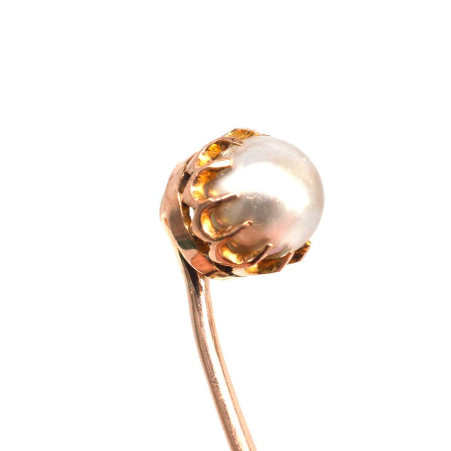 Anfang des 20. Jahrhunderts 9ct Gold Single Cultured Pearl Krawattennadel | Parkin und Gerrish | Antike & Vintage Schmuck