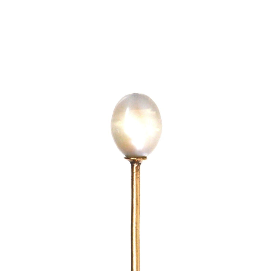 Austro-Hungarian 14ct gold tie pin featuring a natural saltwater pearl from the early 20th century.