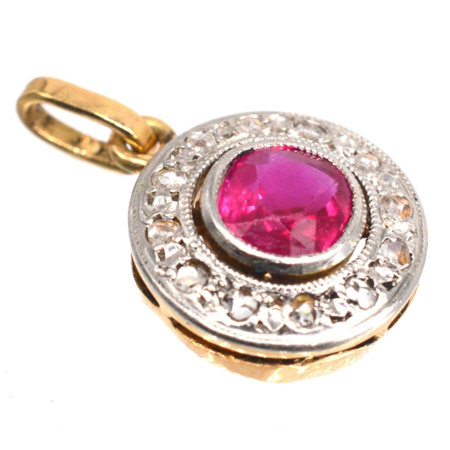 Synthetischer Rubin- und Diamantanhänger mit Rosenschliff aus dem frühen 20. Jahrhundert | Parkin and Gerrish | Antiker & Vintage-Schmuck