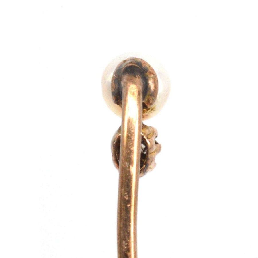 Edwardian 15ct Gold Perle und Diamant Krawattennadel | Parkin und Gerrish | Antike & Vintage-Schmuck