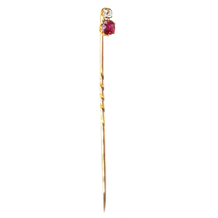 Edwardian 15ct Gold Rubin und Diamant Krawattennadel | Parkin und Gerrish | Antique & Vintage Jewellery