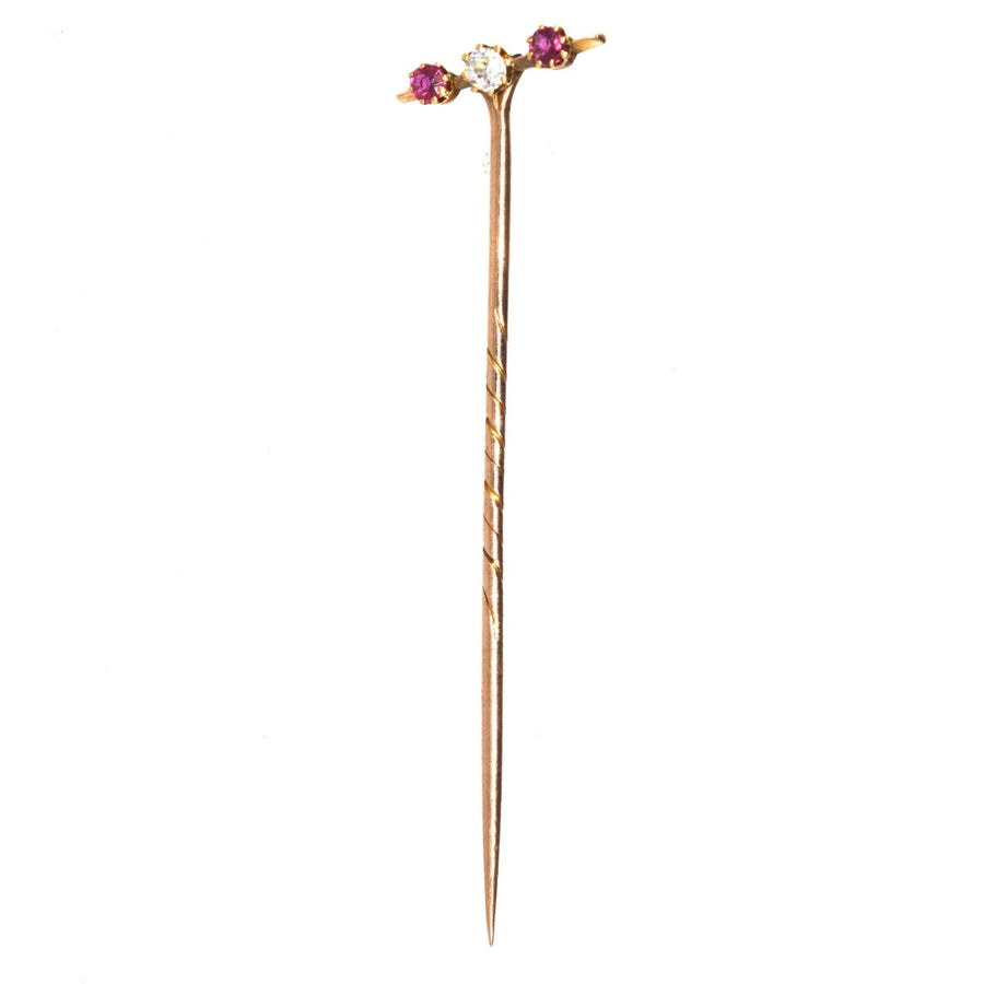 Edwardian 15ct Gold Rubin & Diamant Krawattennadel | Parkin und Gerrish | Antike & Vintage-Schmuck