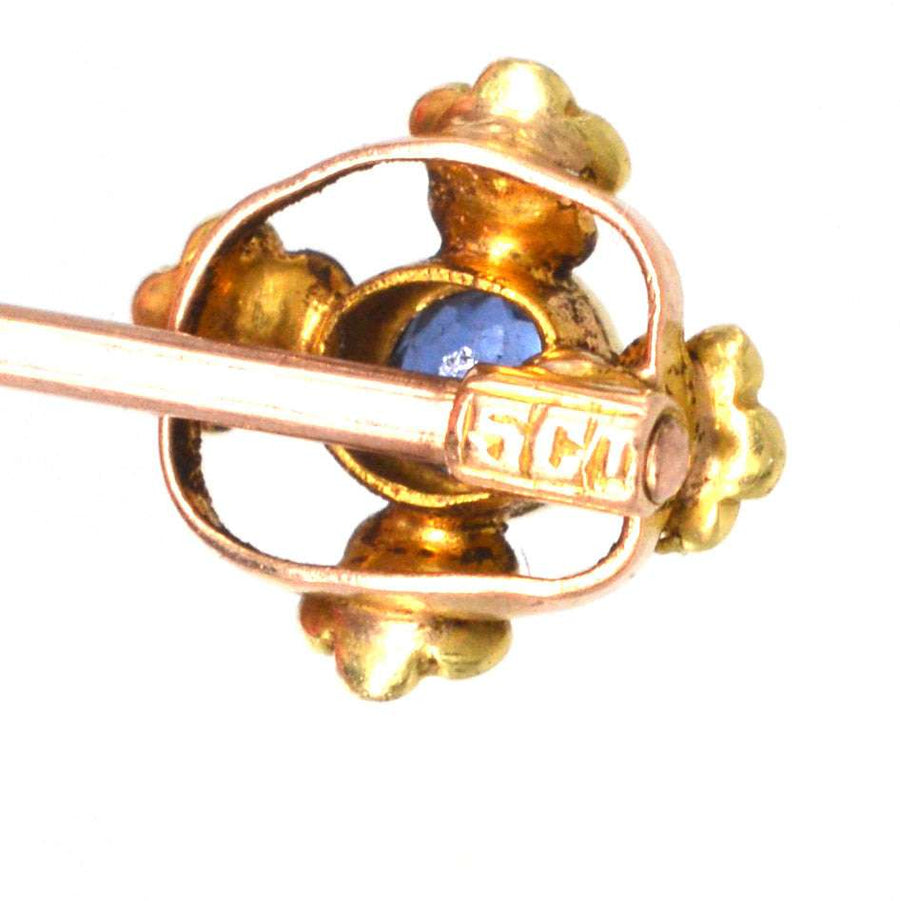 Edwardian 15ct Gold Saphir und Perle Krawattennadel | Parkin und Gerrish | Antique & Vintage Jewellery