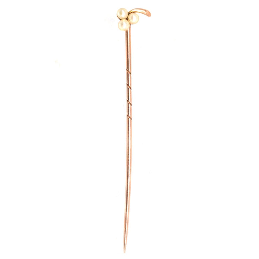 Edwardian 15ct Gold Trio Perle Klee Krawattennadel | Parkin und Gerrish | Antike & Vintage-Schmuck