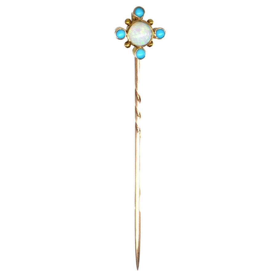 Edwardian 15ct Gold Türkis und Opal Krawattennadel | Parkin und Gerrish | Antike & Vintage-Schmuck
