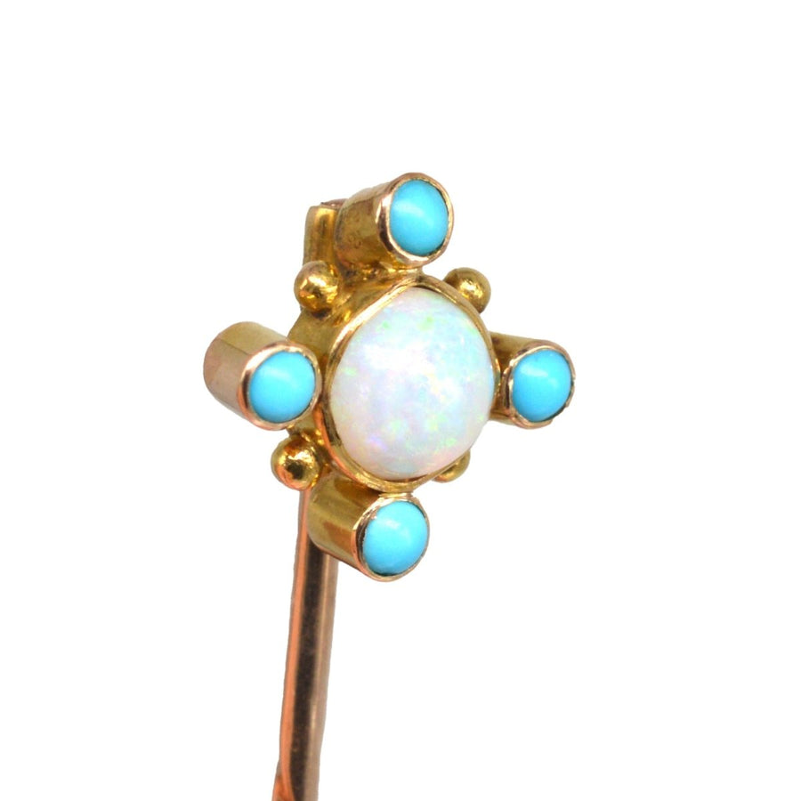 Edwardian 15ct Gold Türkis und Opal Krawattennadel | Parkin und Gerrish | Antike & Vintage-Schmuck