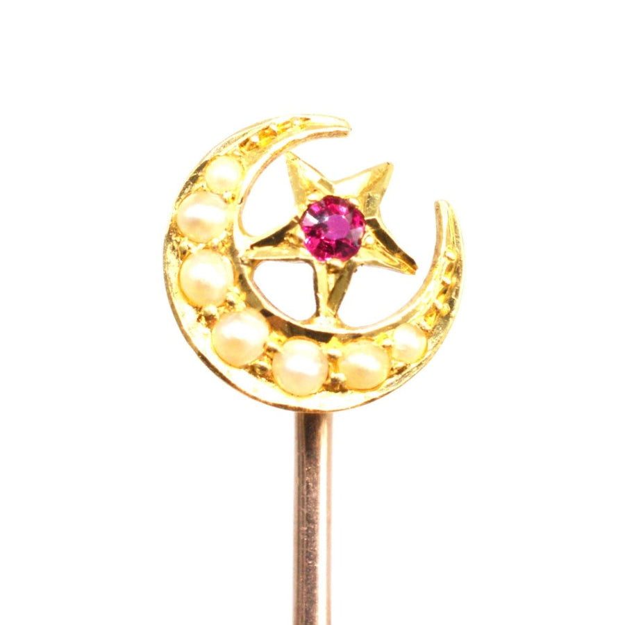 Edwardian 18ct Gold Mondsichel und Stern Krawattennadel | Parkin und Gerrish | Antike & Vintage-Schmuck