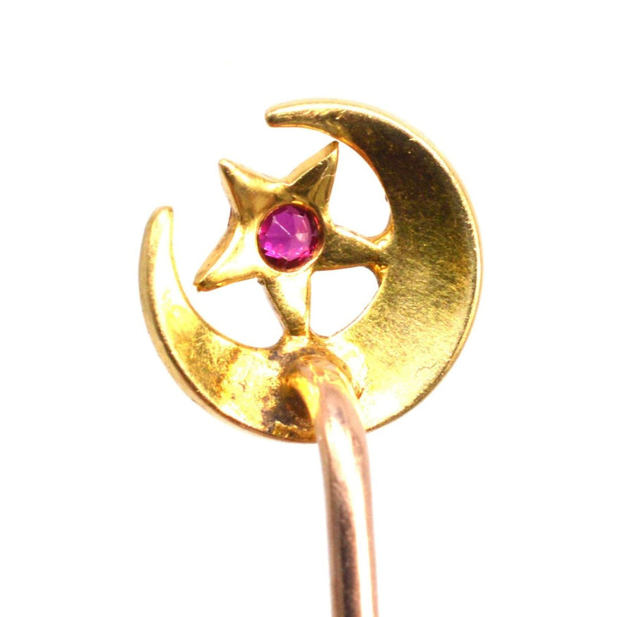 Edwardian 18ct Gold Mondsichel und Stern Krawattennadel | Parkin und Gerrish | Antike & Vintage-Schmuck