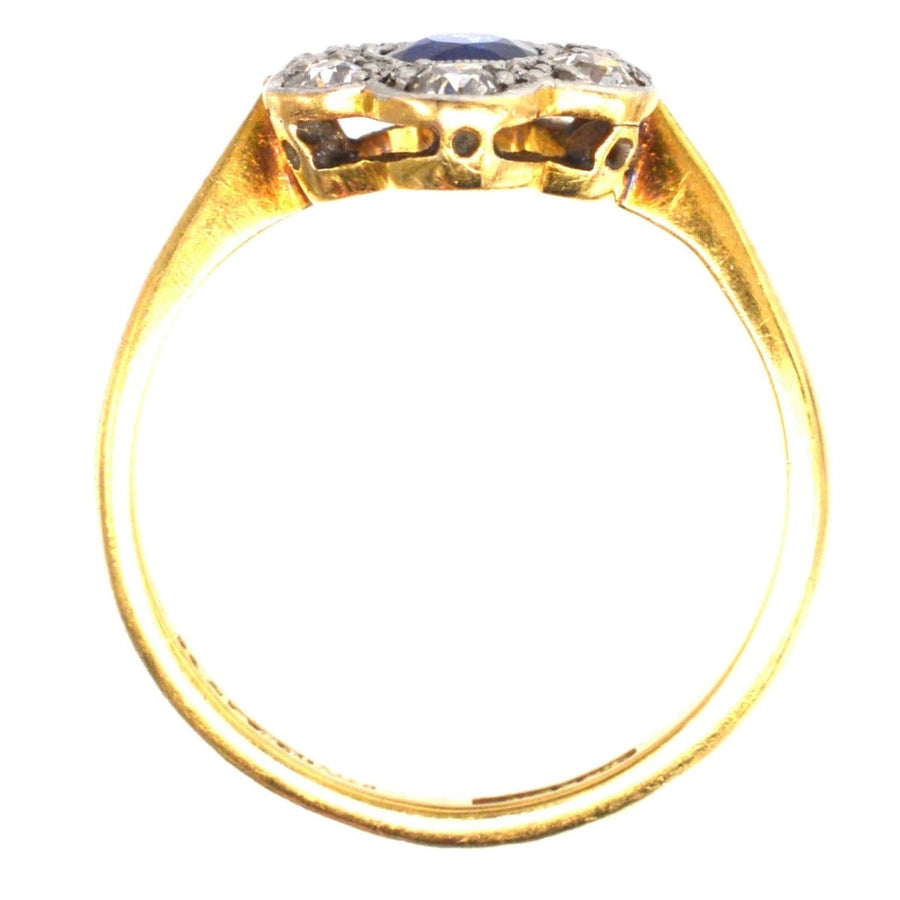 Edwardian 18ct Gold und Platin Saphir-Diamant-Cluster-Ring, elegante Vintage Verlobungsring.