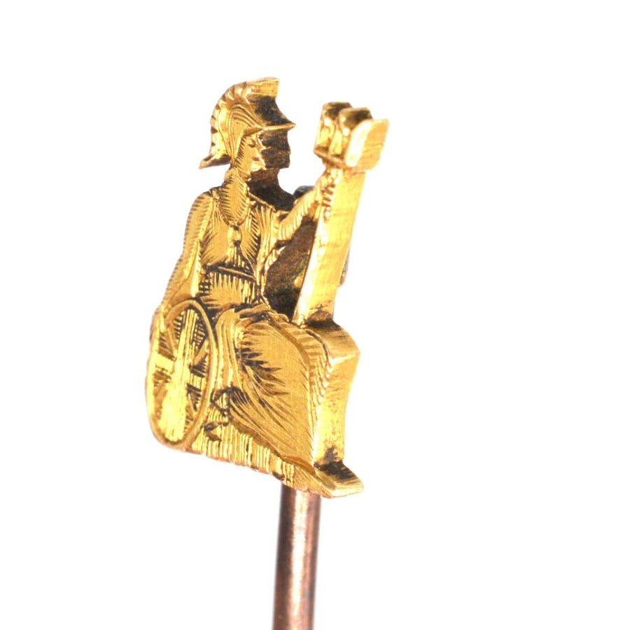 Edwardian 18ct gold tie pin featuring Britannia, symbolizing the Royal Norfolk Regiment.