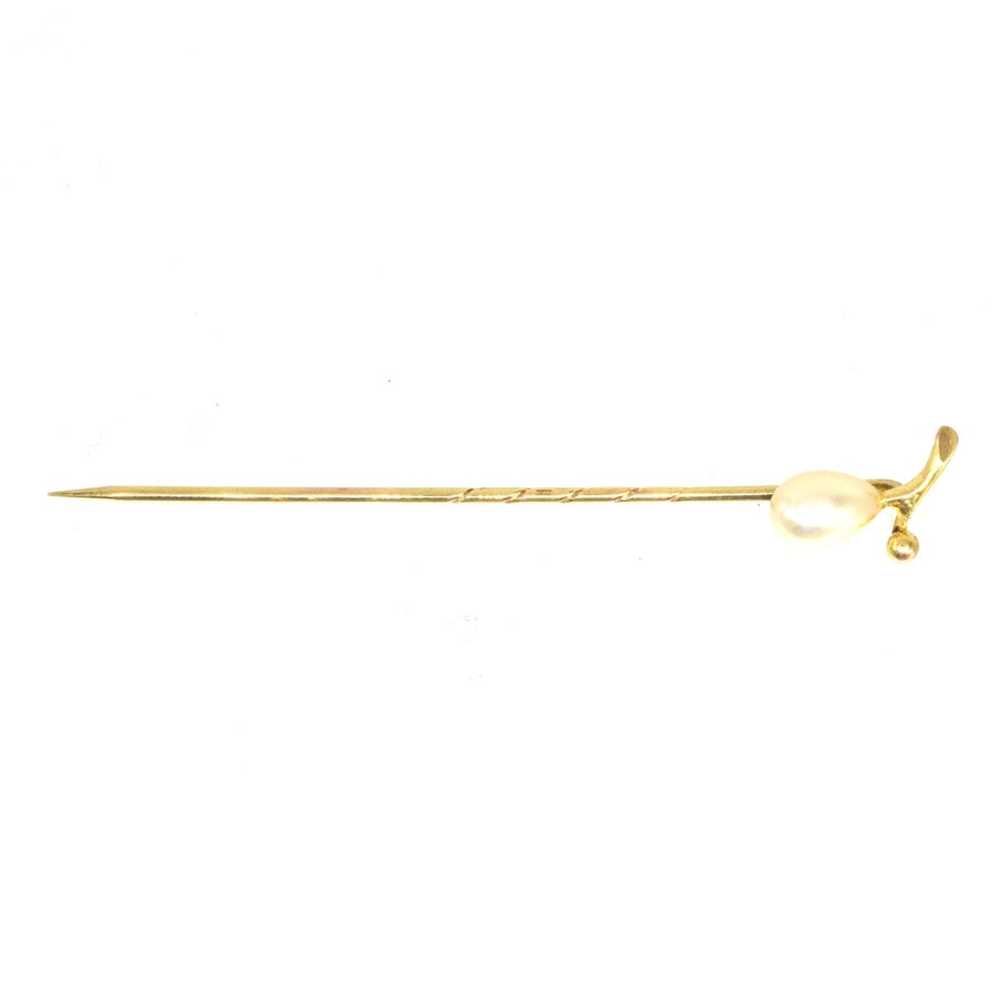 Edwardian 9ct Gold Cultured Pearl Krawattennadel | Parkin und Gerrish | Antike & Vintage Schmuck