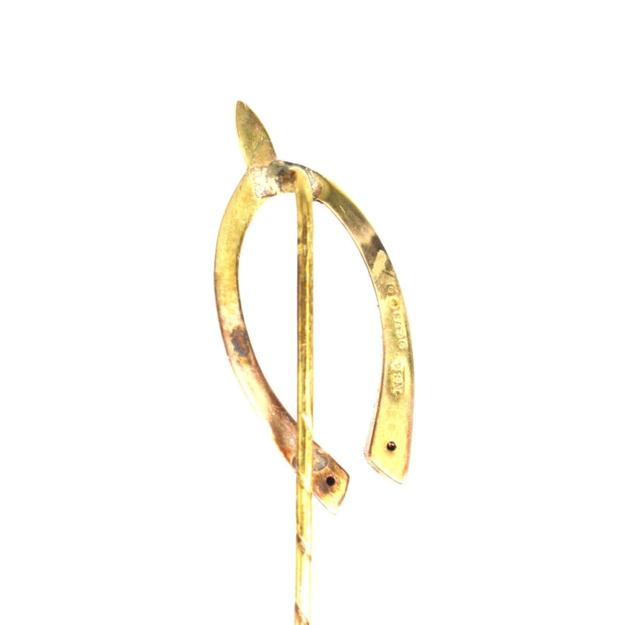 Edwardian 9ct gold large wishbone tie pin, hallmarked 1913, with 14ct gold pin from Austria.