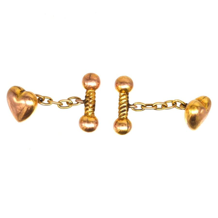 Edwardian 9ct Gold puffy Herz Manschettenknöpfe mit Stab-Design, voll für 1900 in Chester gestempelt.