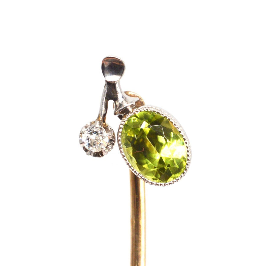 Edwardian Platin Peridot und Diamant Krawattennadel | Parkin und Gerrish | Antique & Vintage Jewellery