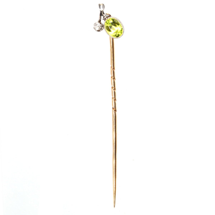 Edwardian Platin Peridot und Diamant Krawattennadel | Parkin und Gerrish | Antique & Vintage Jewellery
