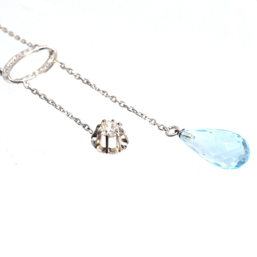 Französische Belle-Epoque-Halskette aus Platin mit Diamant und blauem Topas | Parkin and Gerrish | Antiker & Vintage-Schmuck