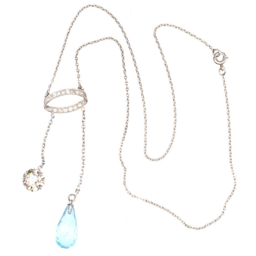 Französische Belle-Epoque-Halskette aus Platin mit Diamant und blauem Topas | Parkin and Gerrish | Antiker & Vintage-Schmuck