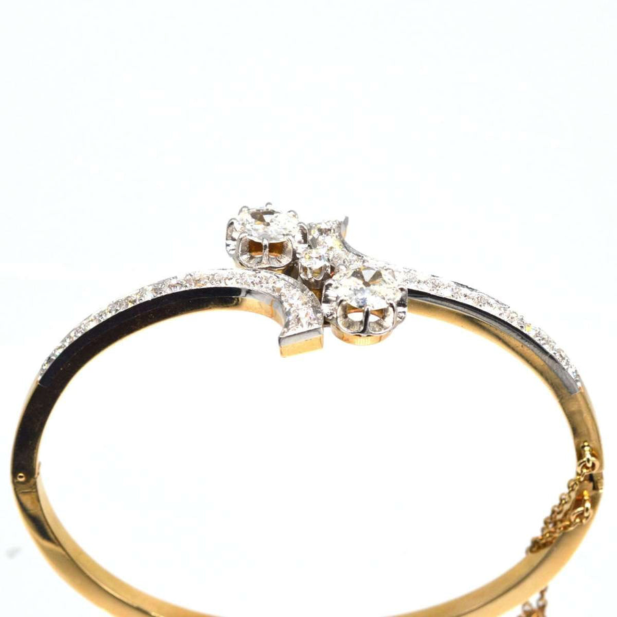 Französisch Anfang des 20. Jahrhunderts 18ct Gold und Platin Toi et Moi Diamond Bangle | Parkin und Gerrish | Antique & Vintage Jewellery