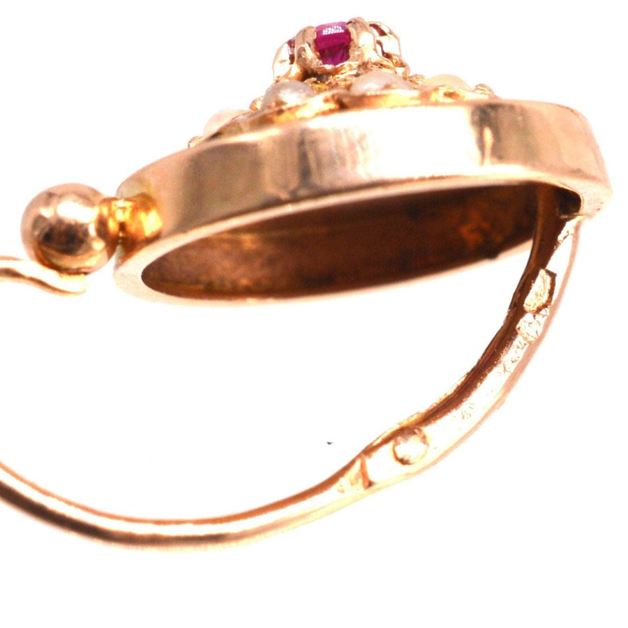 Französisch Ende des 19. Jahrhunderts 18ct Rose Gold Seed Perlen und Rubin Cluster Ohrringe | Parkin und Gerrish | Antike & Vintage-Schmuck