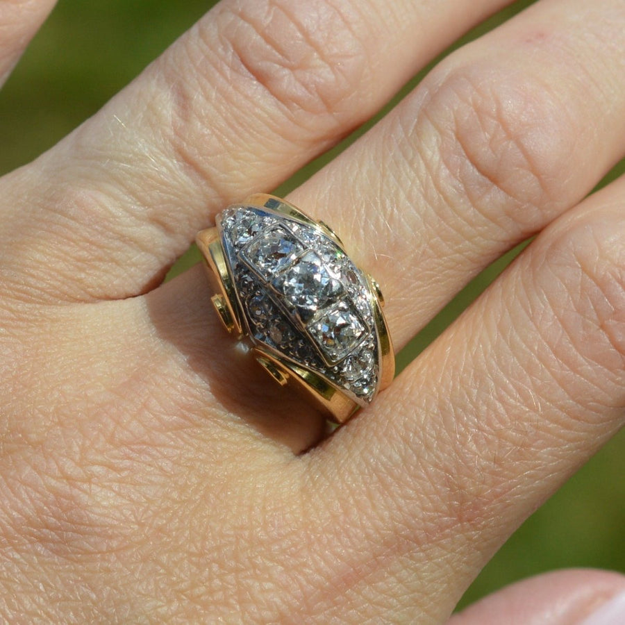 Französischer Retro-Diamantring aus 18-karätigem Gold und Platin | Parkin and Gerrish | Antiker & Vintage-Schmuck