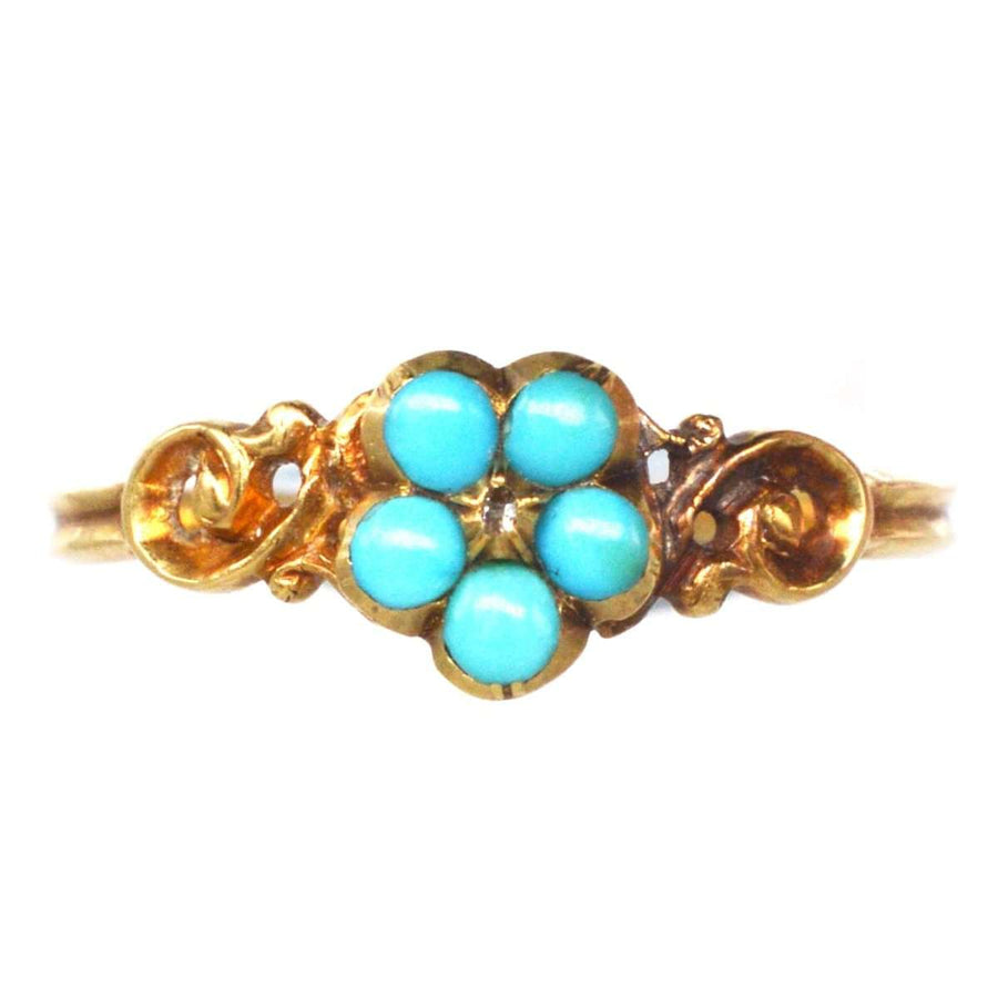 Georgianischer Wilhelm IV. Ring aus 18 Karat Gold mit Türkisblüten, die Liebe und Erinnerung symbolisieren.