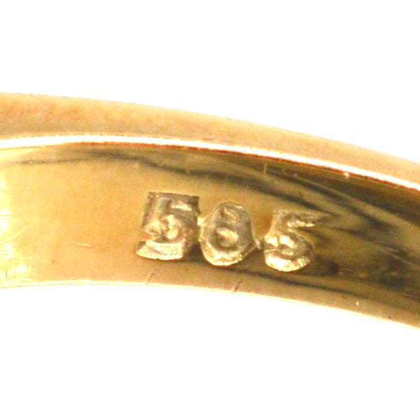 Deutsche Mitte des Jahrhunderts 14ct Gold und Platin Rubin & Rose Diamant Geometrische Ring | Parkin und Gerrish | Antike & Vintage-Schmuck