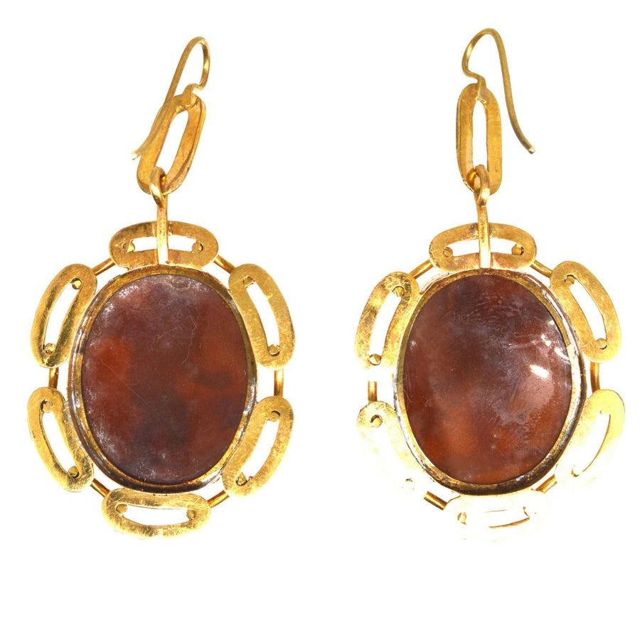 Große 15ct Gold Cameo Ohrringe des 19. Jahrhunderts von Amor und ein Schmetterling | Parkin und Gerrish | Antike & Vintage-Schmuck