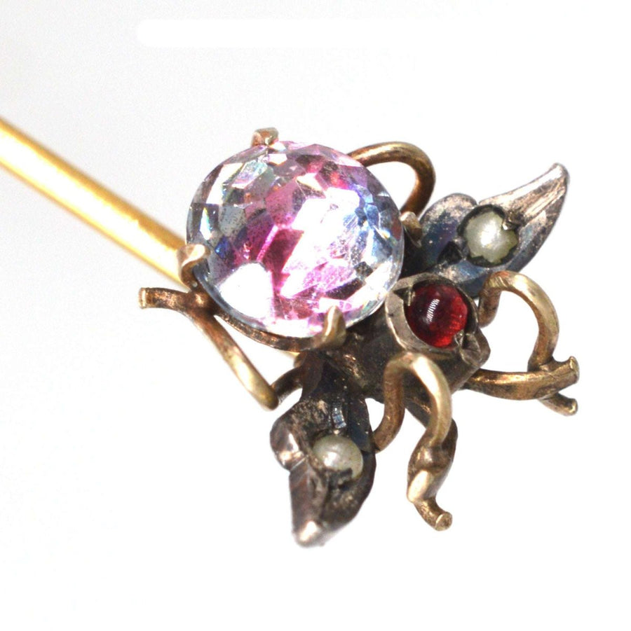 Spätes 19. Jahrhundert Silber & Gold Fliegenkäfer Krawattennadel mit Iris Glas, Saatperlen & Paste | Parkin und Gerrish | Antike & Vintage Schmuck