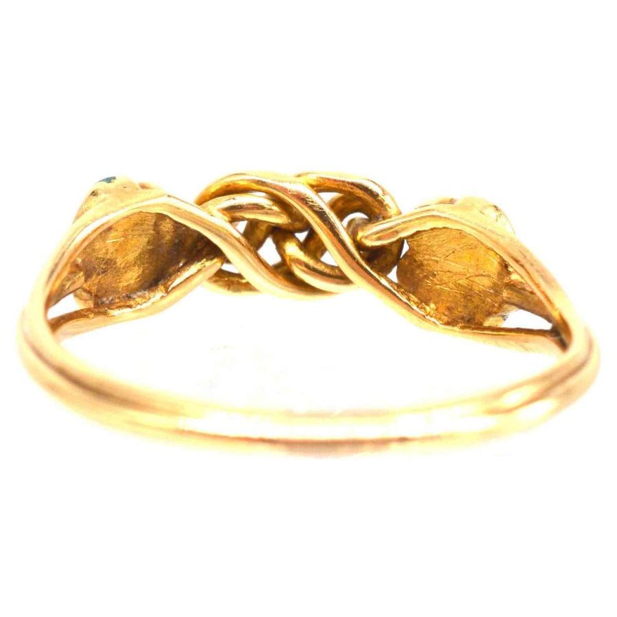 Regency-Ring aus 18 Karat Gold mit Vergissmeinnicht-Blüten aus Türkis und einem goldenen Liebesknoten.