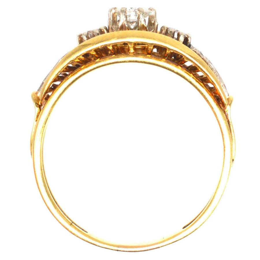 Retro 18ct Gold Diamantring mit durchbrochener Fächergalerie | Parkin and Gerrish | Antiker & Vintage Schmuck