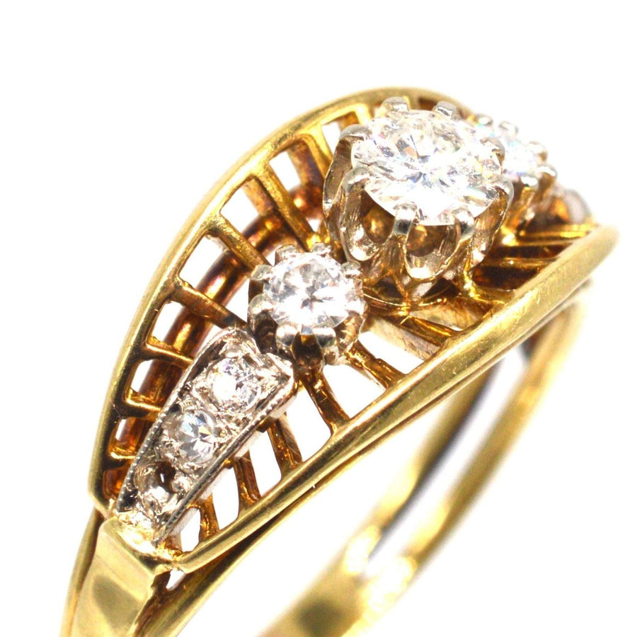 Retro 18ct Gold Diamantring mit durchbrochener Fächergalerie | Parkin and Gerrish | Antiker & Vintage Schmuck