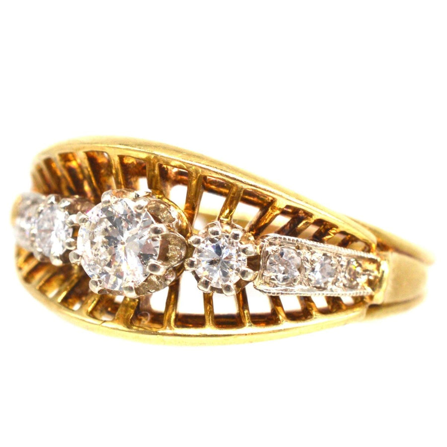 Retro 18ct Gold Diamantring mit durchbrochener Fächergalerie | Parkin and Gerrish | Antiker & Vintage Schmuck