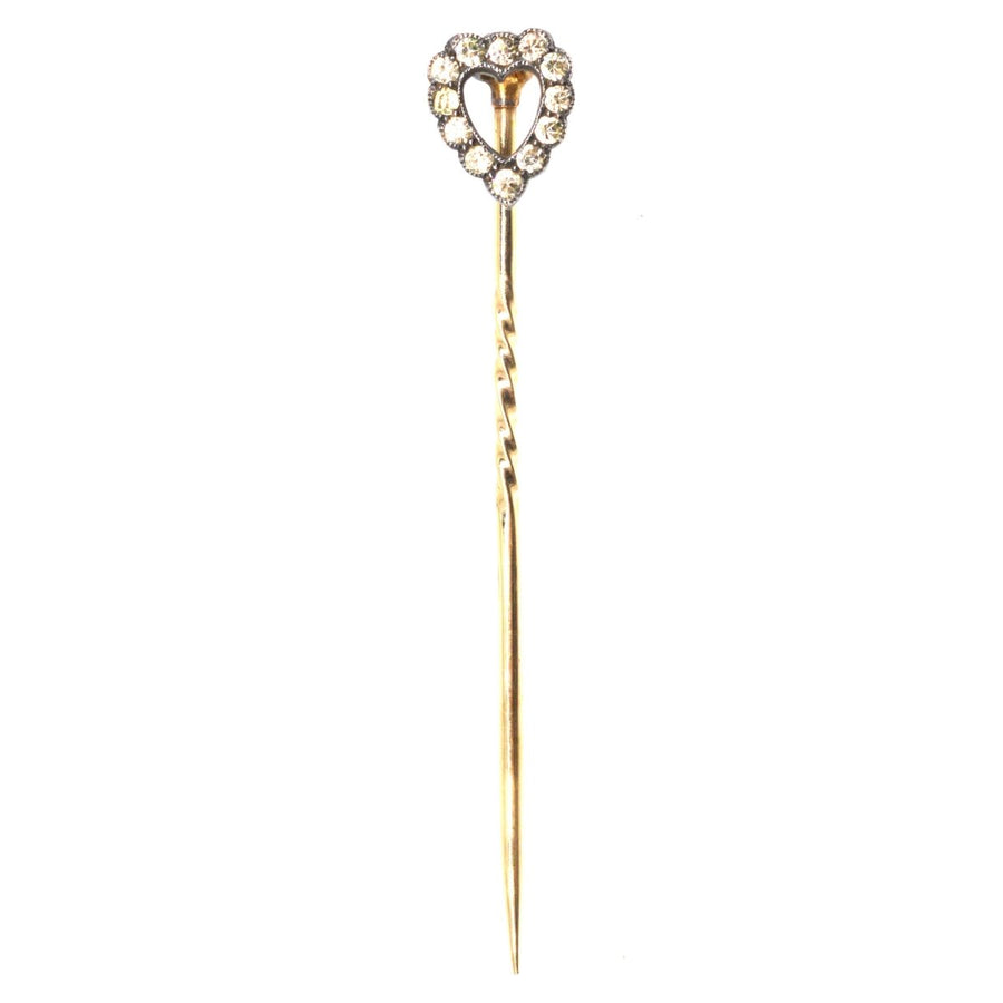 Viktorianische 9ct Gold und Silber Paste Herz Krawattennadel | Parkin und Gerrish | Antike & Vintage-Schmuck