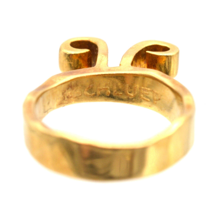 1960er Jahre 18ct Gold Widder Ring von Walter Schluep mit Widder Symbol, Vintage-Schmuck in Originalverpackung.
