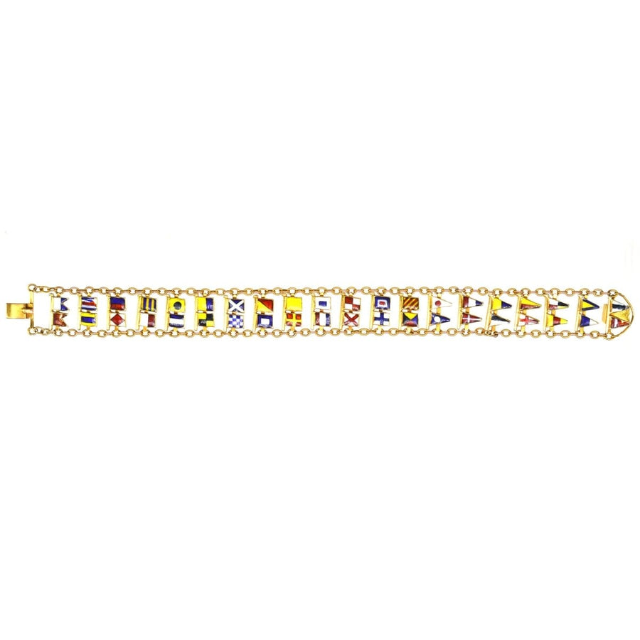 1960er Jahre 9ct Gold nautischen Signalflagge Armband mit vollem Alphabet und Zahlen, perfekt für maritime Enthusiasten.