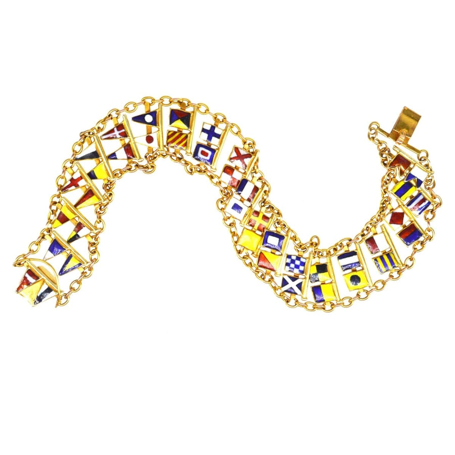 1960er Jahre 9ct Gold nautische Signalflagge Armband mit vollem Alphabet und bunten maritimen Flaggen.
