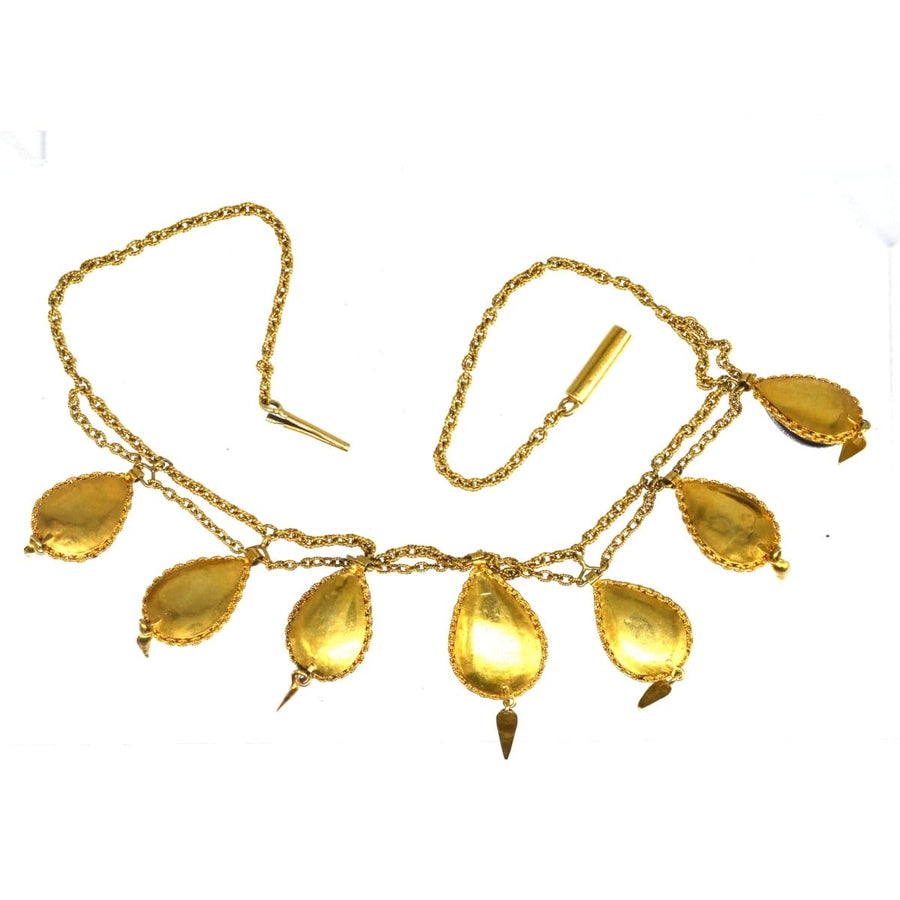 15-karätiges Goldcollier aus dem 19. Jahrhundert mit tropfenförmigen Granaten und Saatperlen als Akzent.