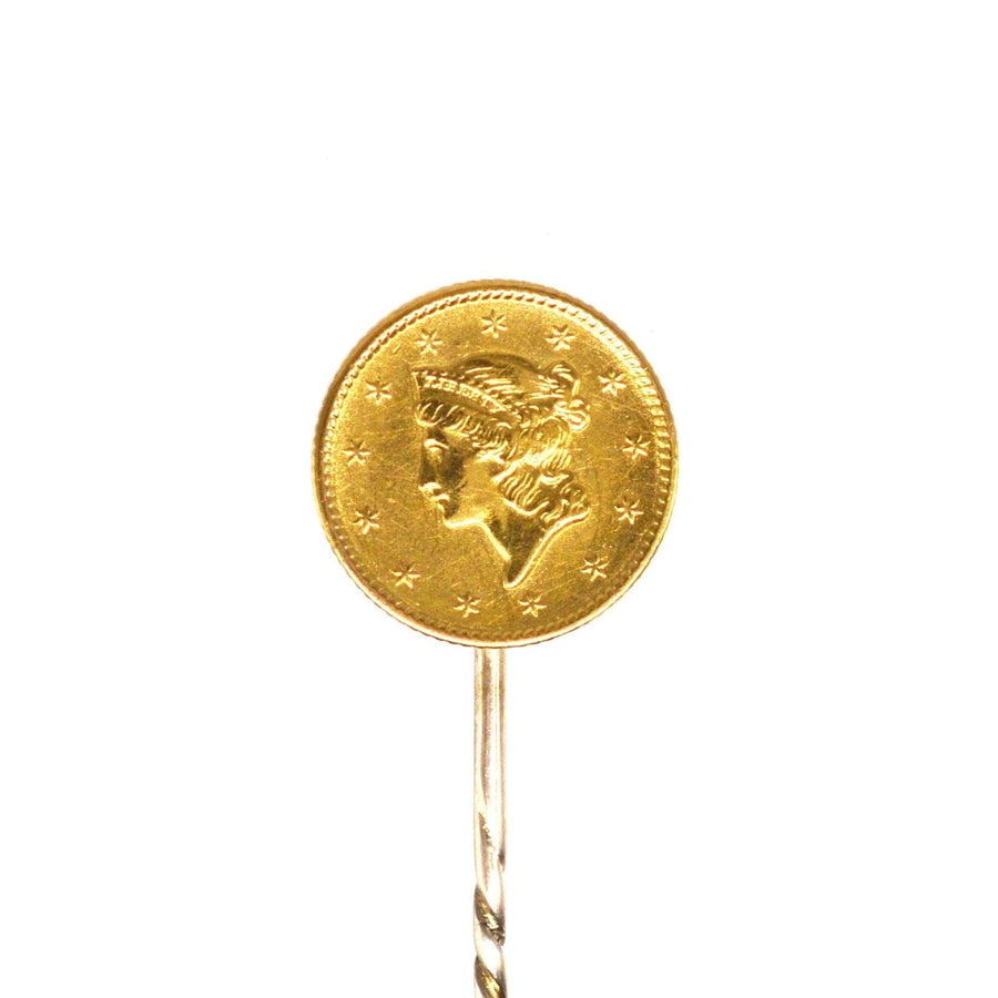 19th Century American Gold 1851 $1 Coin Liberty Head Krawattennadel, ideal für Seidenkrawatten oder Revers.