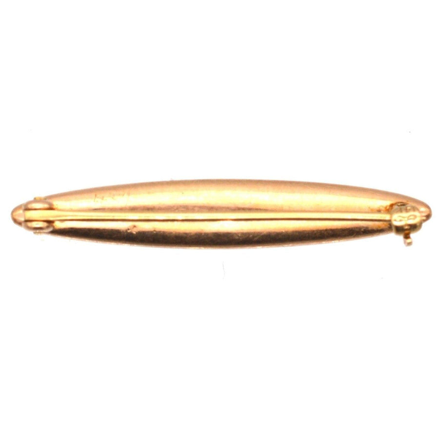Amerikanische Edwardian 14ct Gold Baby Mädchen rosa Emaille Bar Brosche mit drei Split-Perlen, Vintage Taufe Geschenk