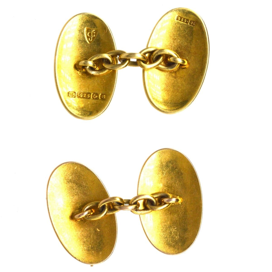 Ovale Manschettenknöpfe aus 15-karätigem Gold im Art-Déco-Stil von 1926, nicht graviert, von G. H. Johnstone & Co, London.