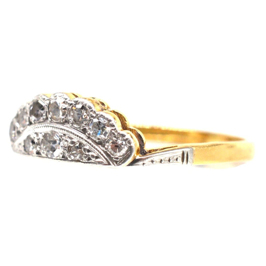 Art Deco 18ct Gold Platin Diamant Tiara Ring, mit einer kleinen Tiara Design mit funkelnden Edelsteinen, eleganten Schmuck.