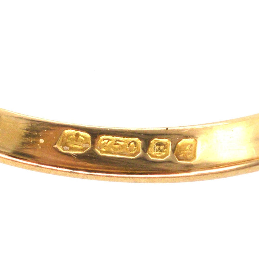 Art Deco 18ct Gold und Platin Diamant Solitär Ring Punzierung mit 750 Reinheit und Gravur Details.