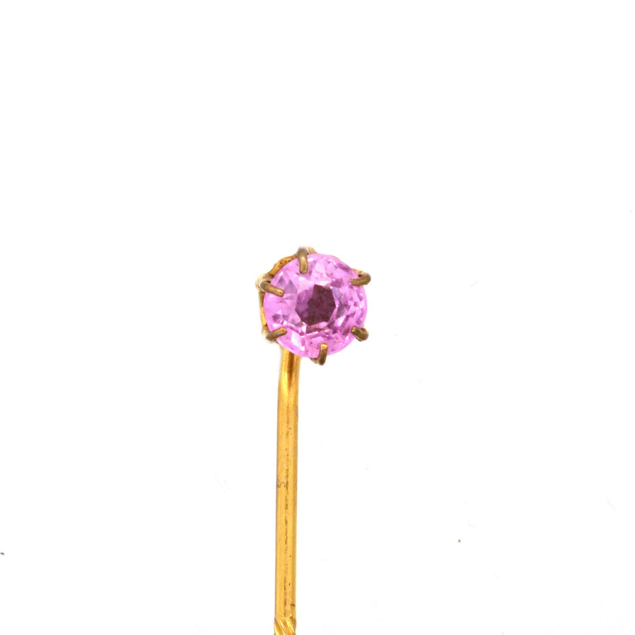Art Deco Krawattennadel aus 18 Karat Gold mit einem 1-karätigen rosa Saphir, Vintage-Schmuck aus den 1930er-1940er Jahren.