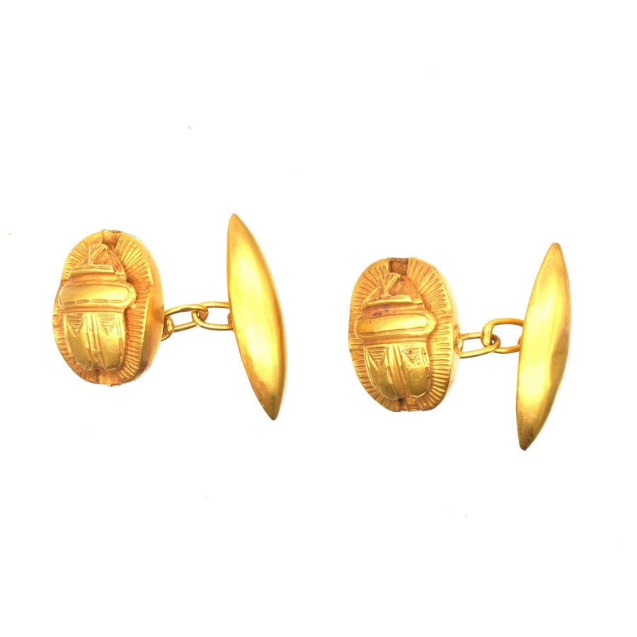 Manschettenknöpfe aus 18-karätigem Gold im Stil des ägyptischen Art-Deco-Revivals mit aufwändigen Details und zeitlosem Design.