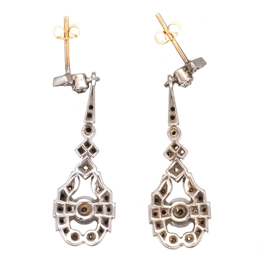 Art Deco silver and paste drop earrings featuring intricate design, perfect for weddings or elegant parties.