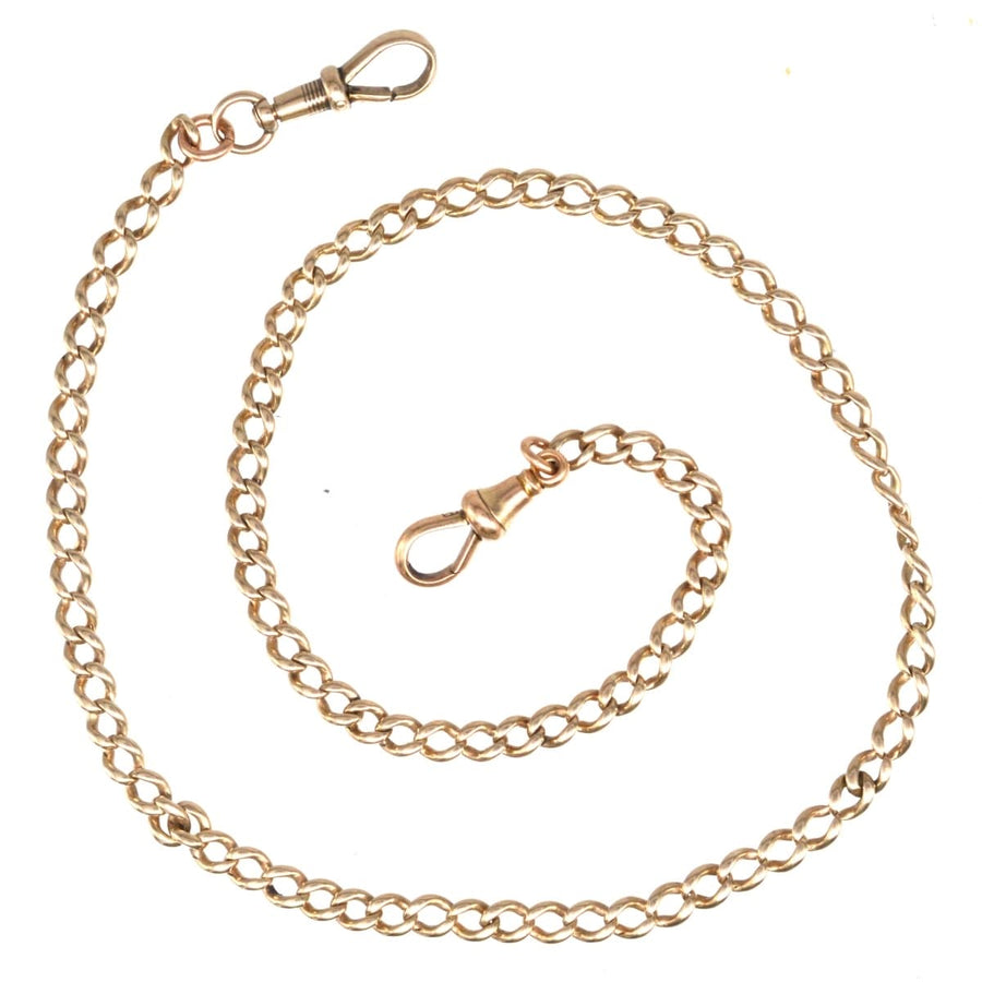 Edwardian 15ct Gold Albert Kette Halskette mit Hund Clips, mit verbundenen Design und Verschlüsse für sicheren Verschleiß.