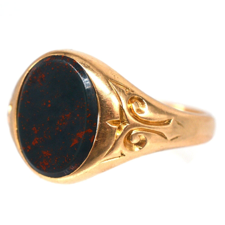 Edwardian 15ct Gold Blutstein Siegelring mit komplizierten Details, ideal für Gravur oder als ein atemberaubendes Schmuckstück.