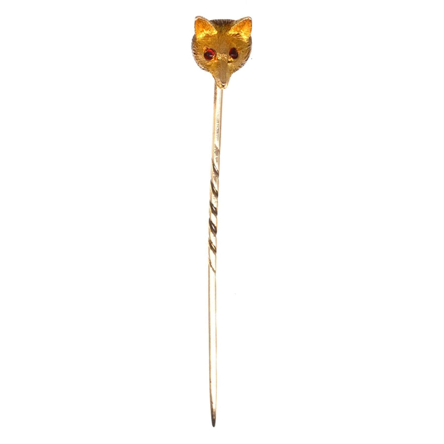 Edwardian 15ct Gold Fuchs Krawattennadel mit granatroten Augen, perfekt für Seidenkrawatten und Reversknopflöcher.